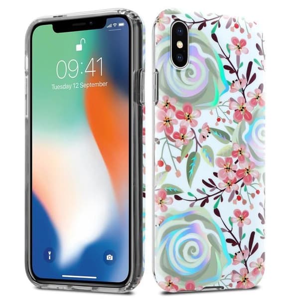 Skal för iPhone X / XS i PERSIKOFLORE Skyddande Etui Blommönster Vit