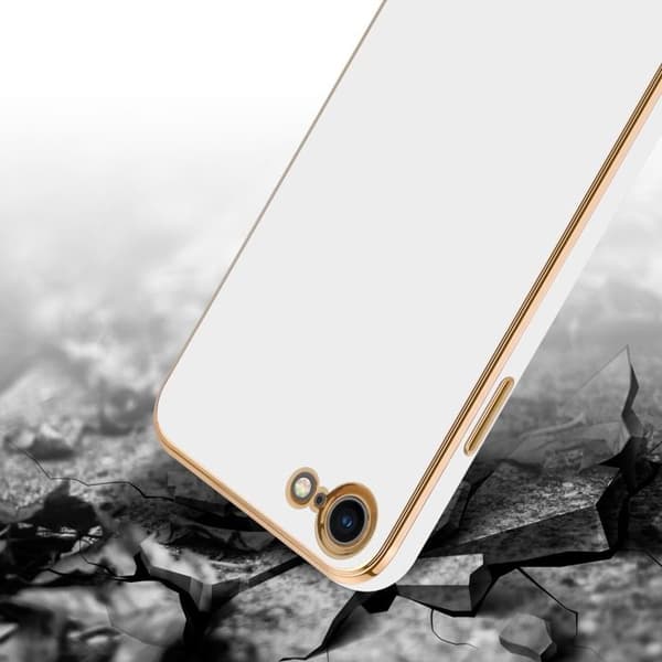 iPhone 7 / 7S / 8 / SE 2020 Glansig Vit - Guld med skydd för kamera Vit