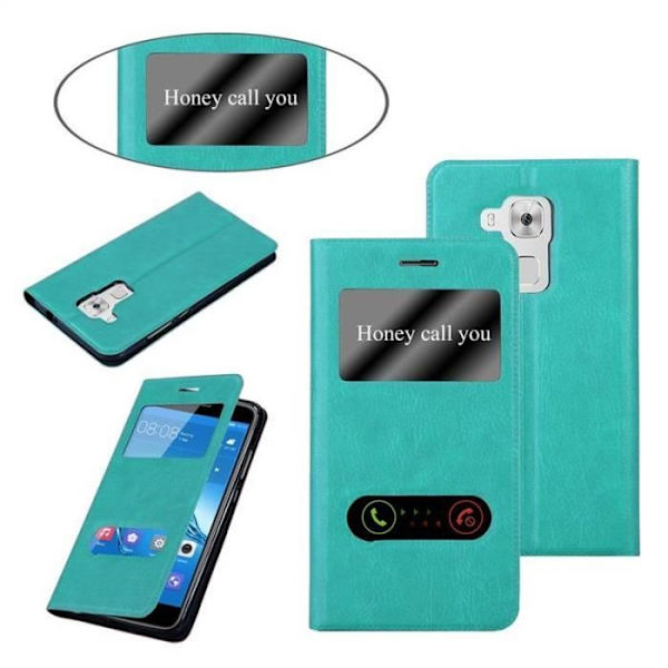 Cadorabo Fodral till Huawei NOVA PLUS i MINT TURQUOISE – Skyddsfodral med horisontellt stativ och två fönster – View Case