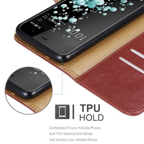 Cadorabo Fodral till HTC U PLAY i KÖRSBÄRSRÖTT - Skyddsfodral med magnetlås, horisontellt stativ och kortplats