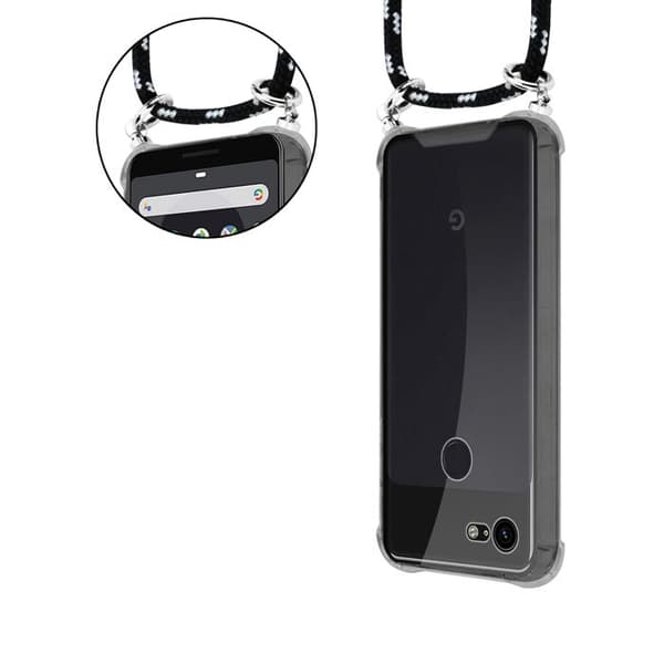 Fodral för Google PIXEL 3A XL med axelrem i SVART SILVER med justerbar snodd Svart