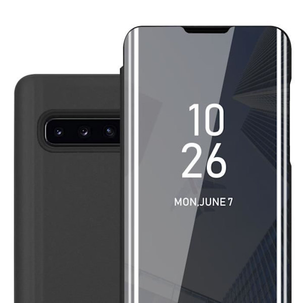 Fodral till Samsung Galaxy S10 PLUS i SVART TOURMALINE Clear View Cadorabo Cover 360 graders spegelskydd Svart