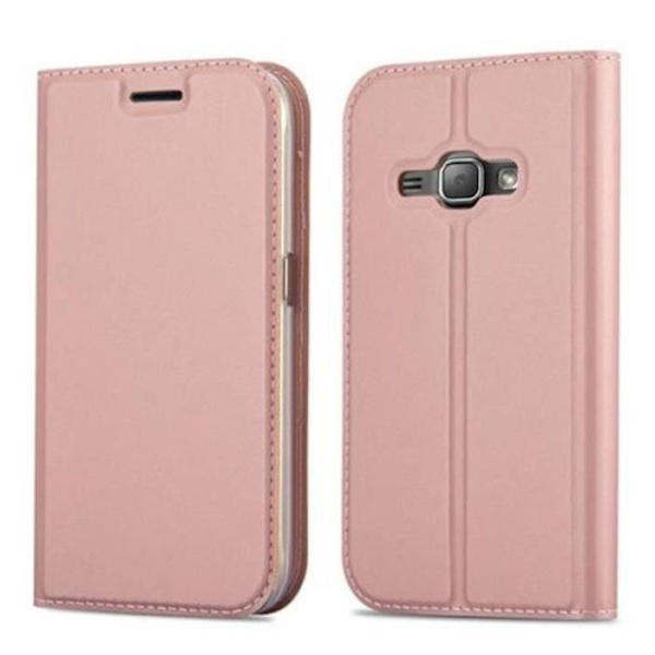 Samsung Galaxy J1 2016 (6) Fodral i CLASSY ROSÉ GOLD från Cadorabo (METALLIC MATT Design) Helt skyddsfodral med flip flik