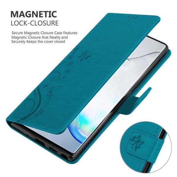 Fodral med lock för Samsung Galaxy NOTE 10 Etui i BLÅ BLOMSTER Design Floral Plånboksskydd Blå