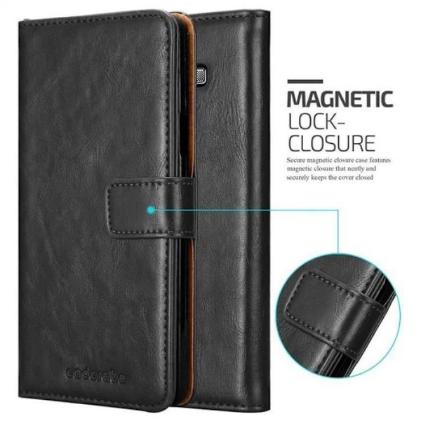 Fodral - CADORABO - Samsung Galaxy A7 2015 - Läderimitation - Magnetisk stängning - Stativfunktion Svart