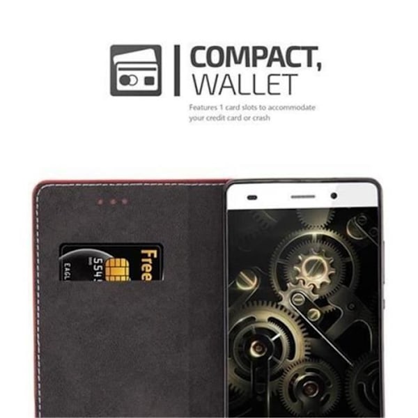 Huawei P8 LITE Fodral i RÖD SVART från Cadorabo (LÄDER-Faux Leather COMBI Design) Helt skyddsfodral med Flip Flip röd svart