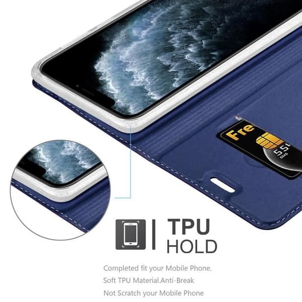 Flip-fodral för iPhone 11 PRO i MÖRKBLAU CLASSY Plånbok Stötsäker Blå