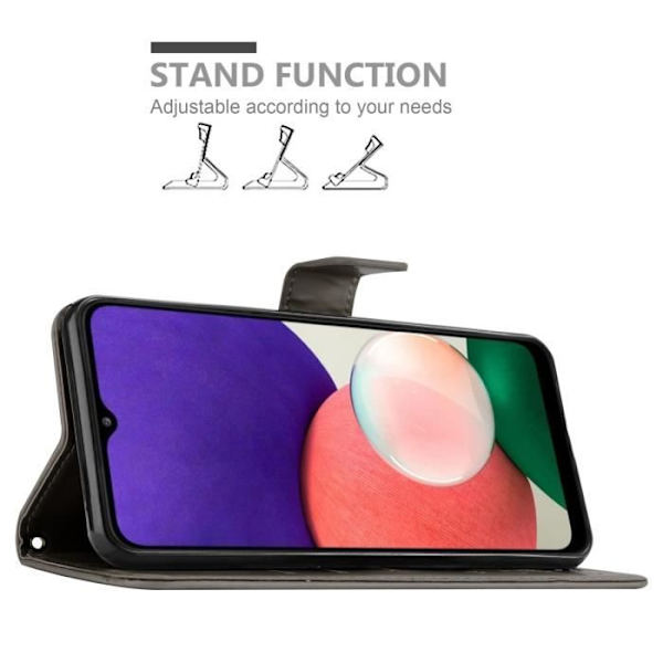 Coque - CADORABO - Samsung Galaxy A22 5G - Blommig - Similläder - Plånbok med ställfunktion Grå