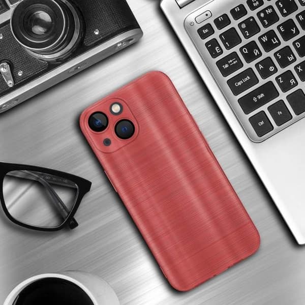 iPhone 14 PLUS Fodral Borstad Röd Kameraskydd Röd