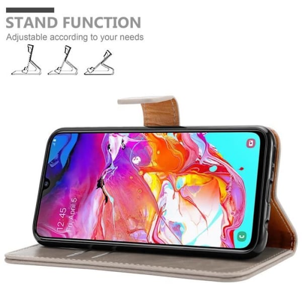 Fodral - CADORABO - Samsung Galaxy A70 - Läderimitation - Brun - Stativfunktion och kortfack kastanj