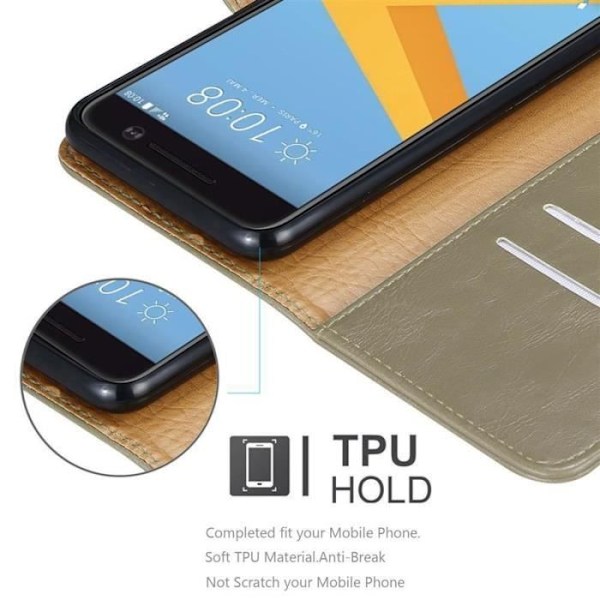 HTC One M10 fodral - CADORABO - Brun - Imiterat läder - Stativfunktion - Kortfack kastanj