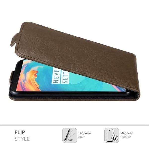 Flipfodral - CADORABO - OnePlus 5T - Brunt konstläder - Magnetisk stängning - Fullständigt skydd kastanj
