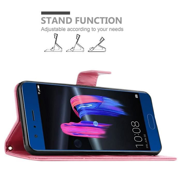 Coque Honor 9 - CADORABO - Rosablommor - Similskinn - Ställningsfunktion - Plats för kort Rosa blommig