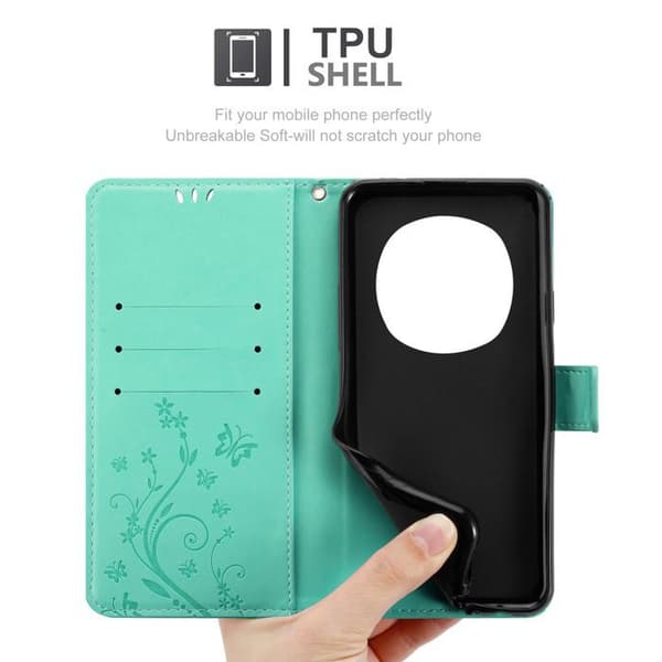Fodral med lock för Honor Magic 7 Pro Etui i TURKOS BLOMMÖNSTER Skydd Design Blommig Plånbok Blå