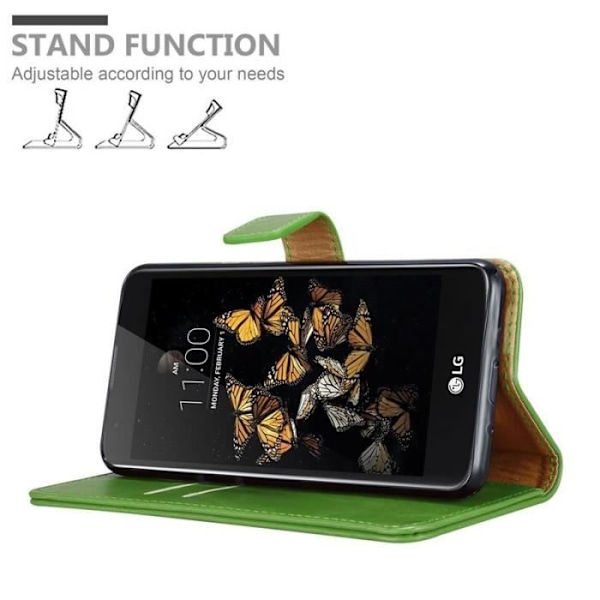 Fodral till LG K8 2016 - CADORABO - Grön - Imiterat läder - Stativfunktion - Kortfack Grön
