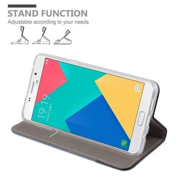 Samsung Galaxy A9 2015 (5) Fodral i MÖRKBLÅ SVART från Cadorabo (TYG-LÄDERDESIGN) Helt skyddsfodral med flipflik