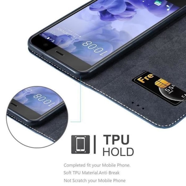 Plånboksfodral - CADORABO - HTC U PLAY - Syntetläder - Brun - Osynlig magnettryckning kastanj