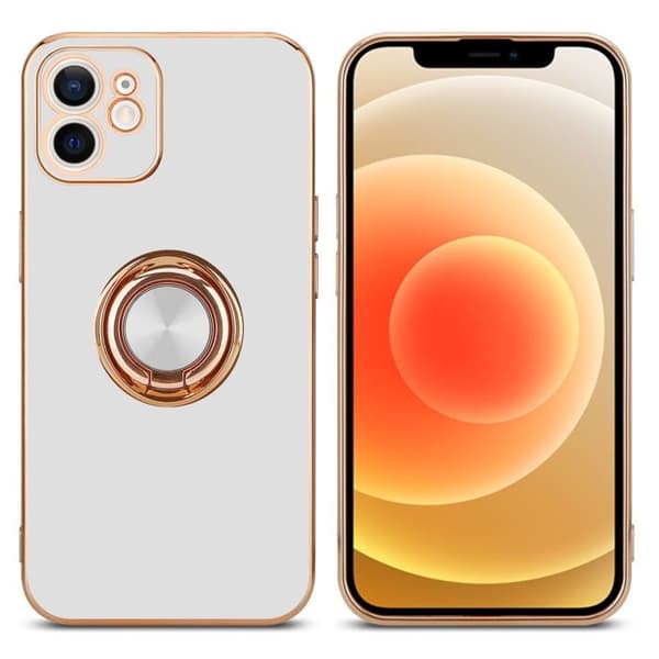 iPhone 12 Fodral Glansig Vit - Guld med kameraskydd Vit