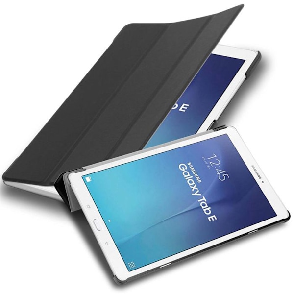 Fodral för Samsung Galaxy Tab E (9,6 tum) Täckt i SVART SATIN Fodral Tablettskydd Plånbok Wallet Svart