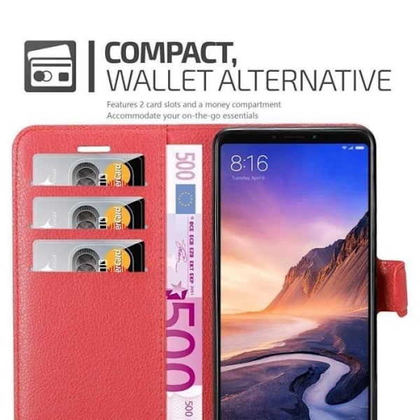 Coque - CADORABO - Xiaomi Mi Max 3 - Röd konstläder - Horisontellt stöd - 3 kortfack Röd