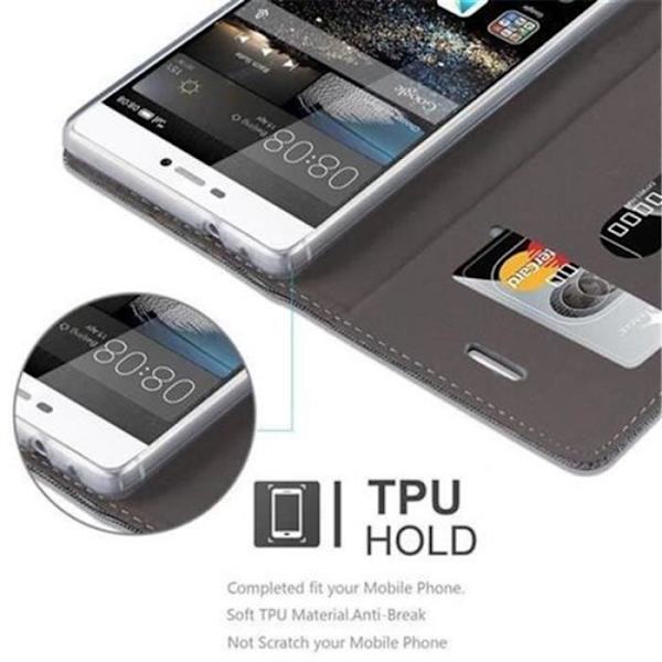 Huawei P8 Fodral i GRÅ SVART från Cadorabo (TYG-LEATHERETTE Design) Fullt skyddsfodral med flipskydd och stativ