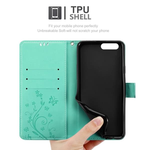 Fodral med lock för OnePlus 5, Turkos Blommönster, Skyddande Design, Plånbok Blå