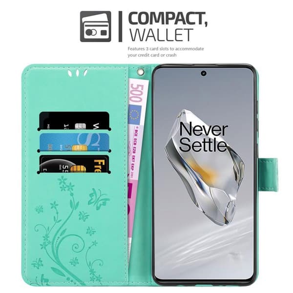 Fodral med lock för OnePlus 12 Etui i TURKOS BLOMMÖNSTER Skydd Design Blommig Plånbok Blå