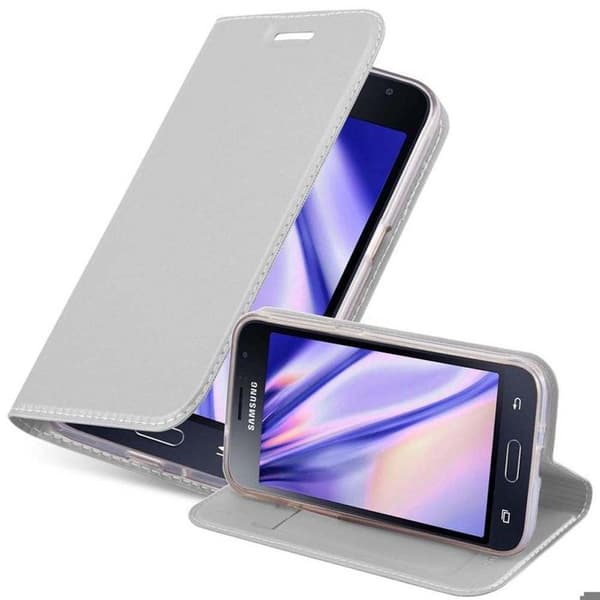 Flip-fodral för Samsung Galaxy J1 2015, CLASSY SILVER plånbok, stötresistent Grå