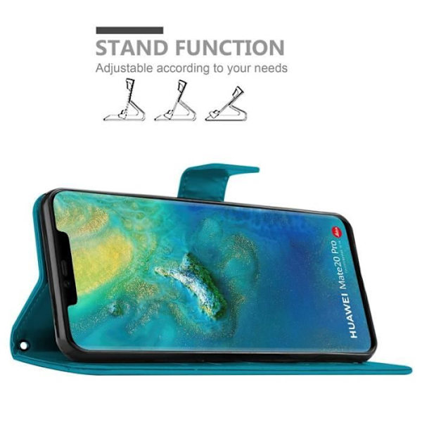 Fodral till Huawei MATE 20 PRO - CADORABO - Blommönster - Imiterat läder - Stativfunktion - 3 kortplatser Blå