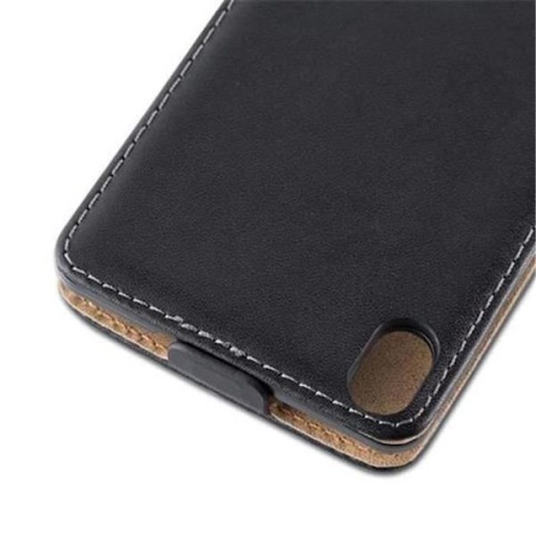 Cadorabo Coque Huawei ASCEND P7 DESIGN FLIP Stilstäck, Etui Hölster av Slätt Konstläder SVART AV OBSIDIAN