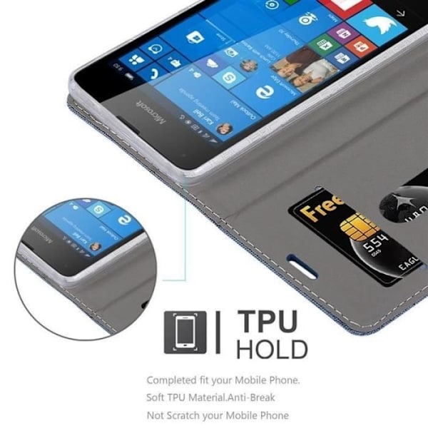 Fodral till Nokia Lumia 550 - CADORABO - Bokfodral i konstläder - Blå - Stativfunktion - Kortplatser Blå