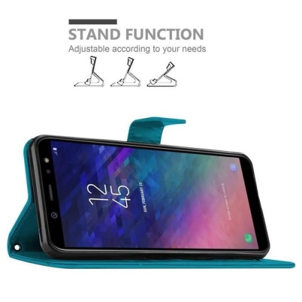 Fodral - CADORABO - Samsung Galaxy A6 2018 - Blommigt konstläder - Magnetisk stängning - Integrerat stöd Blå