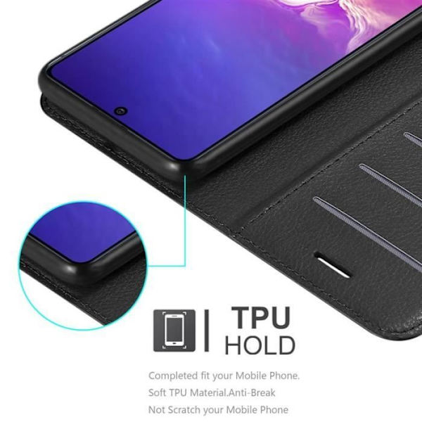 Fodral - CADORABO - Samsung Galaxy A91 - Läderimitation - Svart - Stativfunktion Svart