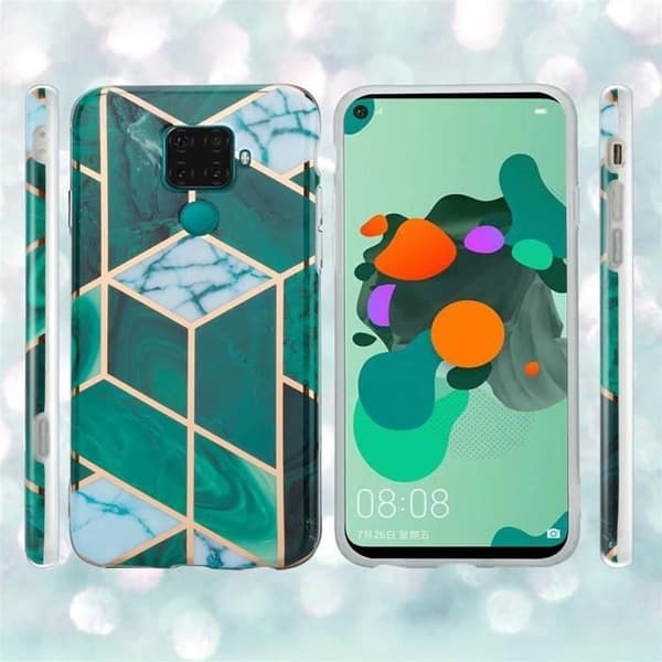 Mobilskal för Huawei MATE 30 LITE i Marmor Guld Vit Mörkgrön Nr. 6 Skyddsetui Grön