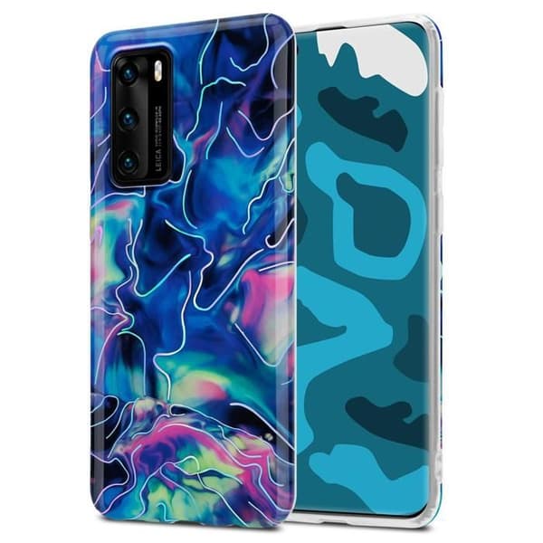 Mobilskal för Huawei P40 i Blå Rosa Marmor Nr. 17 Skyddsetui Blå