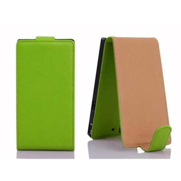 Cadorabo Sony Xperia M2 DESIGN FLIP-stil Fodral Skal i konstläder Struktur PAPEGOTA GRÖN