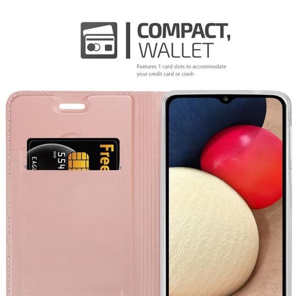 Flipfodral för Samsung Galaxy A02s Etui i CLASSY GULD ROSÉ Plånbok Stötsäker Ros