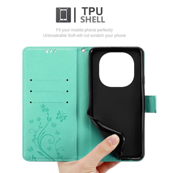 Fodral med lock för Xiaomi RedMi Note 14 Pro 5G, Turkos Blommig Design, Plånboksfodral Blå