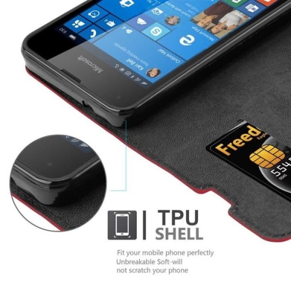Nokia Lumia 550 fodral i APPLE RED från Cadorabo (INVISIBLE MAGNETIC CLOSURE Design) Helt skyddande fodral med flik