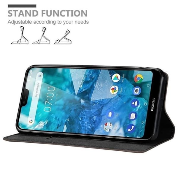 Coque plånbok - CADORABO - Nokia 7.1 2018 - Syntetiskt läder brun - Magnetstängning - 360° flip kastanj