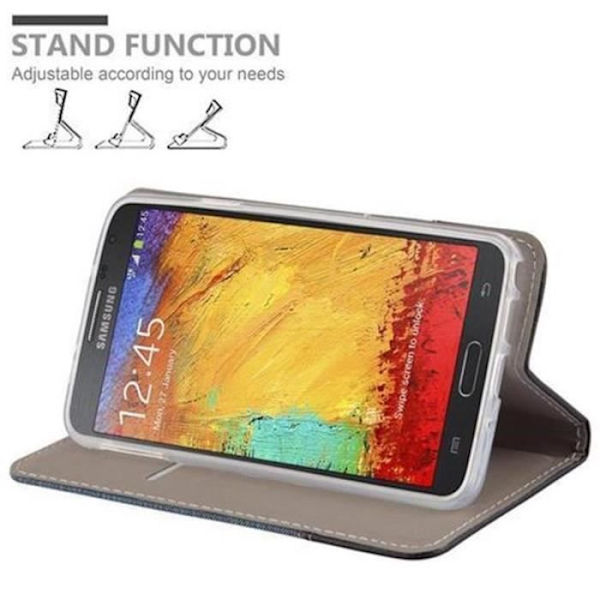 SAMSUNG GALAXY NOTE 3 NEO FODRAL I MÖRKBLÅ SVART BY CADORABO (TYG-PU DESIGN) FULLSTÄNDIG SKYDDSFODRAL MED FLÄCK Mörkblå