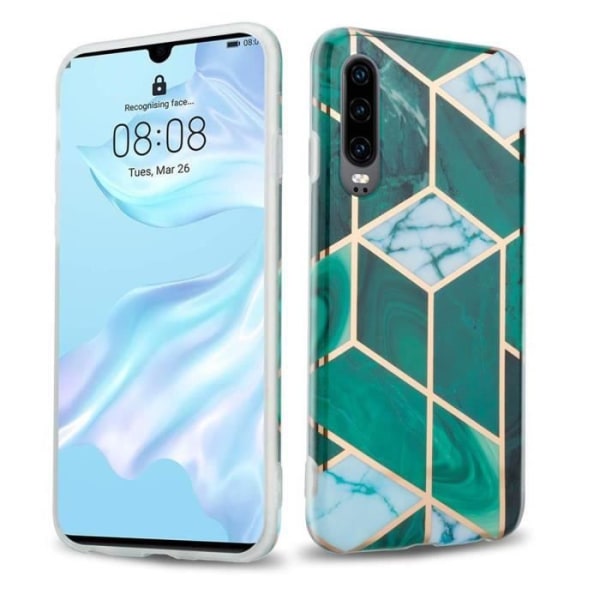 Marmor Guld Vit Mörkgrönt fodral för Huawei P30 nr 6 Cadorabo Cover Skyddande silikon TPU