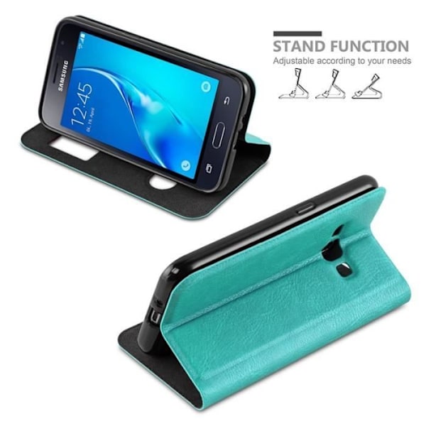 Samsung Galaxy J1 2016 (6) Fodral i MINT TURQUOISE av Cadorabo (Design VIEW) Helt skyddande fodral med flip flik,
