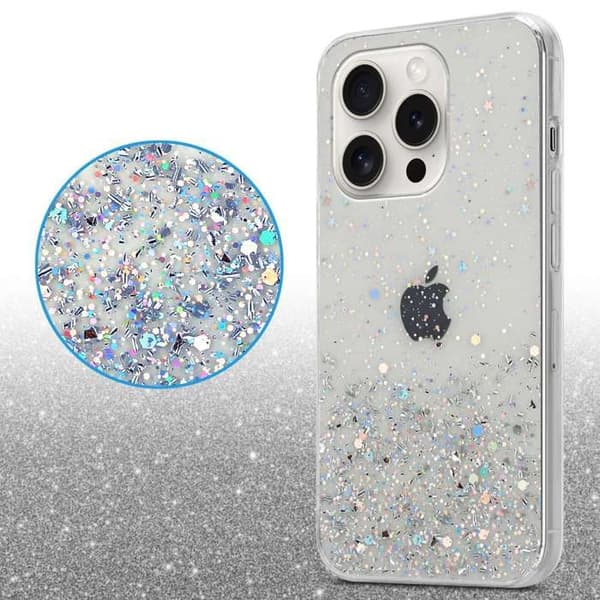 Transparent iPhone 15 PRO MAX-fodral med glitter, skyddande glittrande design Vit