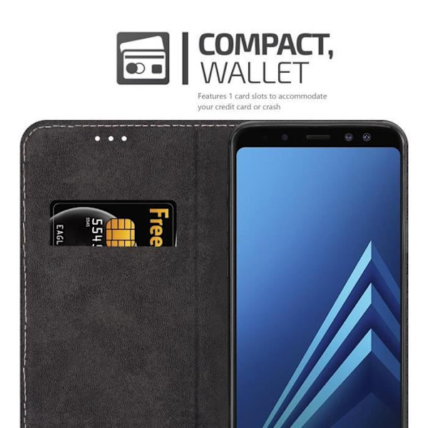 Coque - CADORABO - Samsung Galaxy A8 2018 - Tvåfärgad Simili-läder - Magnetisk Stängning - Ställfunktion BLÅ BRUN