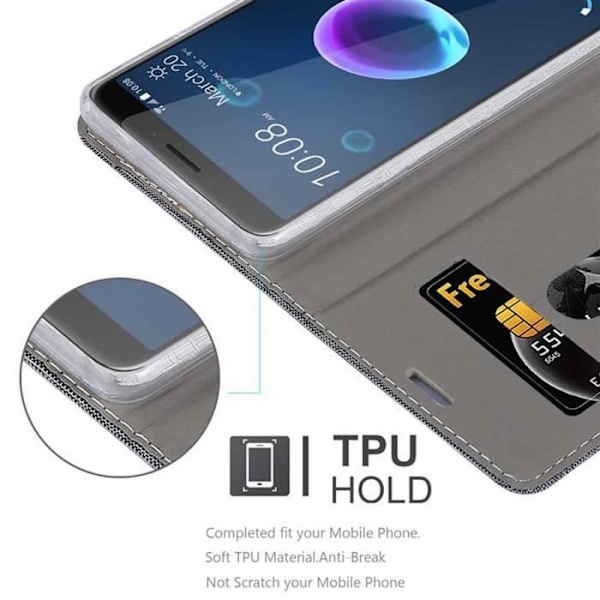 Cadorabo Fodral till HTC Desire 12 i GRÅ SVART - Skyddsfodral med magnetlås, horisontellt stativ och kortplats - MÖRKGRÅ
