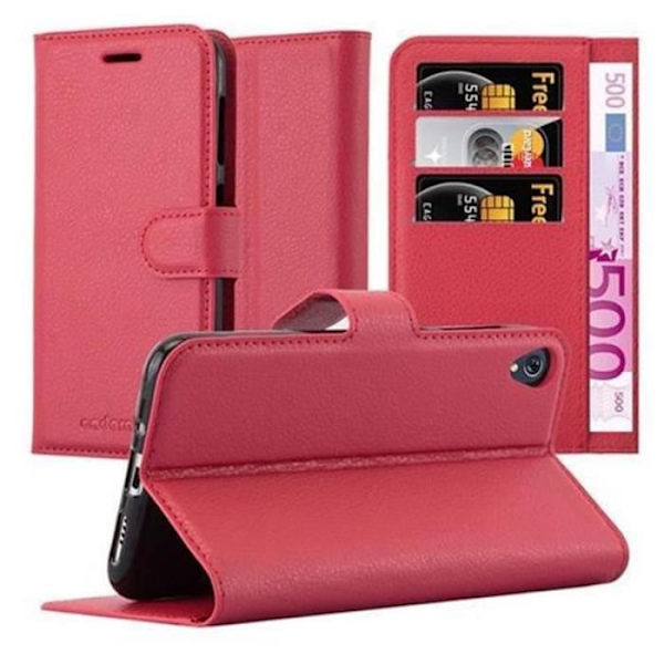 Fodral - CADORABO - Asus ZenFone LIVE / 3 GO - Röd konstläder - Stativfunktion - 3 kortfack Röd