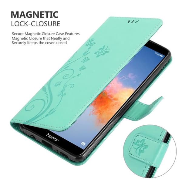 Fodral med lock för Honor 7X Etui i TURKOS BLOMMÖNSTER Skydd Design Blommig Plånbok Blå