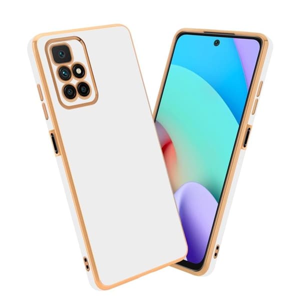 Fodral för Xiaomi RedMi 10 Glansig Vit - Guld med skydd för kamera Vit