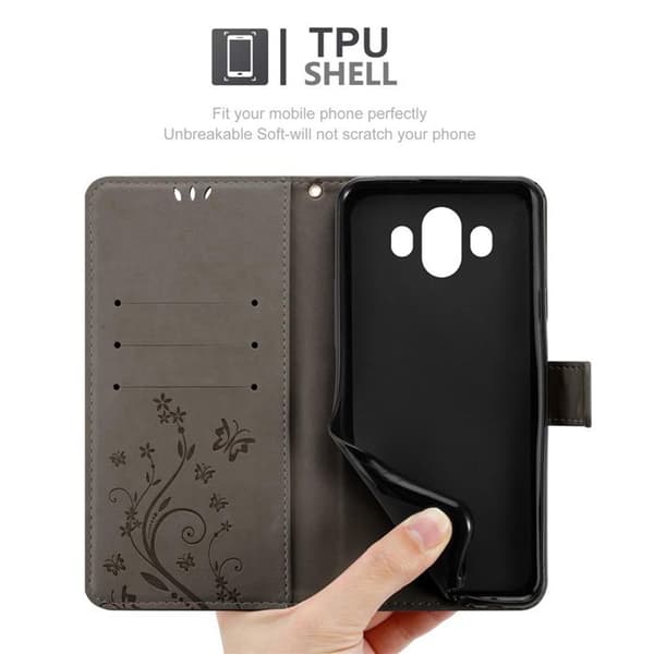Fodral med lock för Huawei MATE 10 / NOVA 2i Etui i GRÅ BLOMMÖNSTER Skydd Design Blommig Plånbok Grå